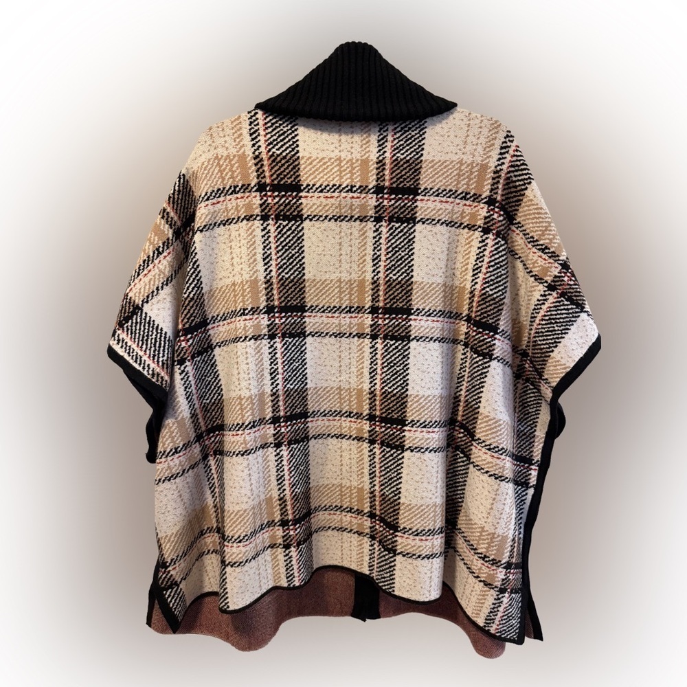 NWOT Tahari Plaid Full Zip Poncho Cape Knit Sweater, Size S/M - Picture 8 of 10